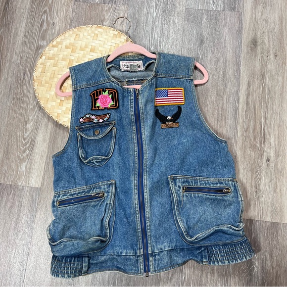 Vintage Jackets & Blazers - Vintage‎ Harley Davidson patchwork denim vest motorcycle